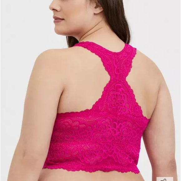 Torrid Unlined Lace Solid Racerback Pink Bralette - Picture 5 of 8